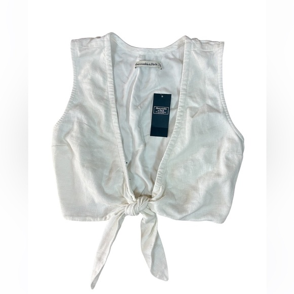 Abercrombie & Fitch Linen Blend Cream White Tie Front Crop Top XXS NWT - Picture 2 of 10